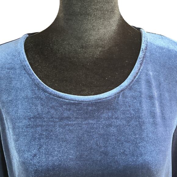 Du Jour Elegant Blue Velvet Pleated Bell Sleeve Tunic Top Size Medium - Picture 4 of 16
